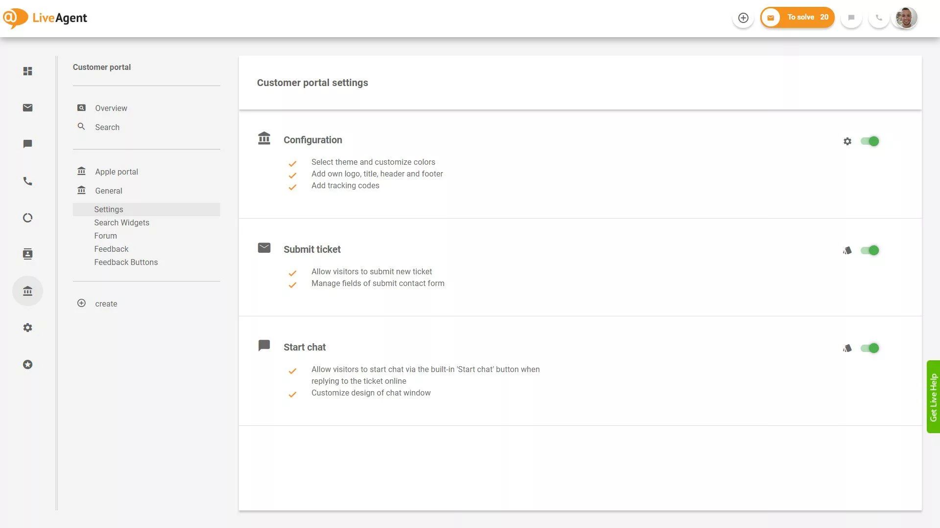 نظرة عامة على تذاكر LiveAgent داخل التطبيق