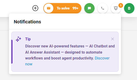 لقطة شاشة لوحة الأخبار الجديدة في LiveAgent تعرض الإخطارات والتحديثات
