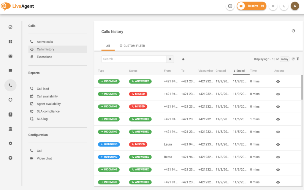 إدارة مركز الاتصالات - سجل المكالمات