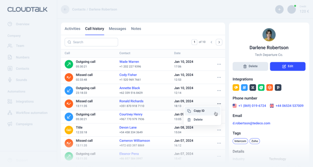 واجهة مستخدم CloudTalk
