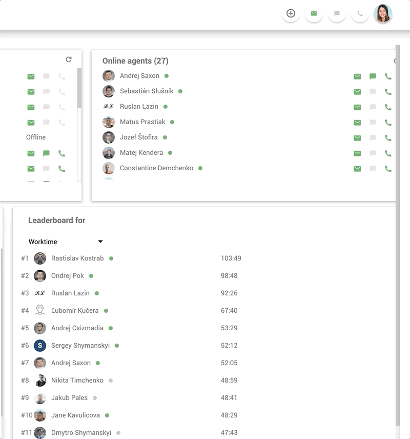 ميزة الدردشة الداخلية في مكان العمل في LiveAgent - مثال