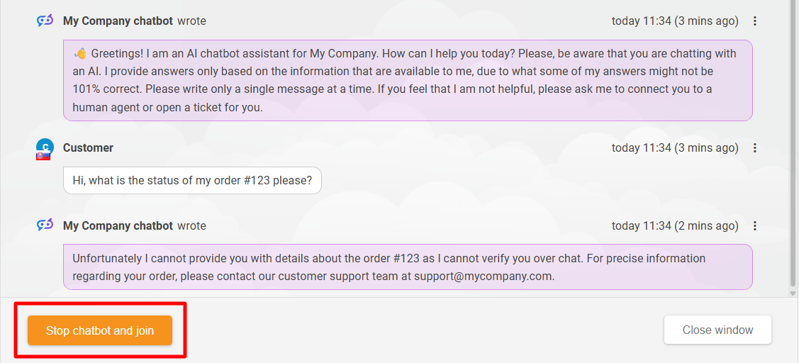 معاينة تحويل الذكاء الاصطناعي للإنسان في LiveAgent