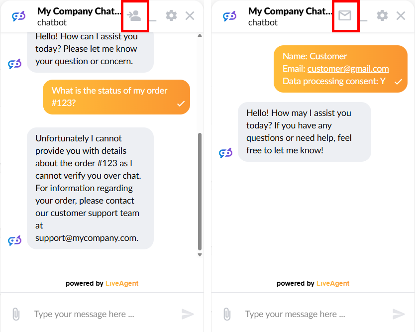 معاينة تحويل الذكاء الاصطناعي للإنسان في LiveAgent