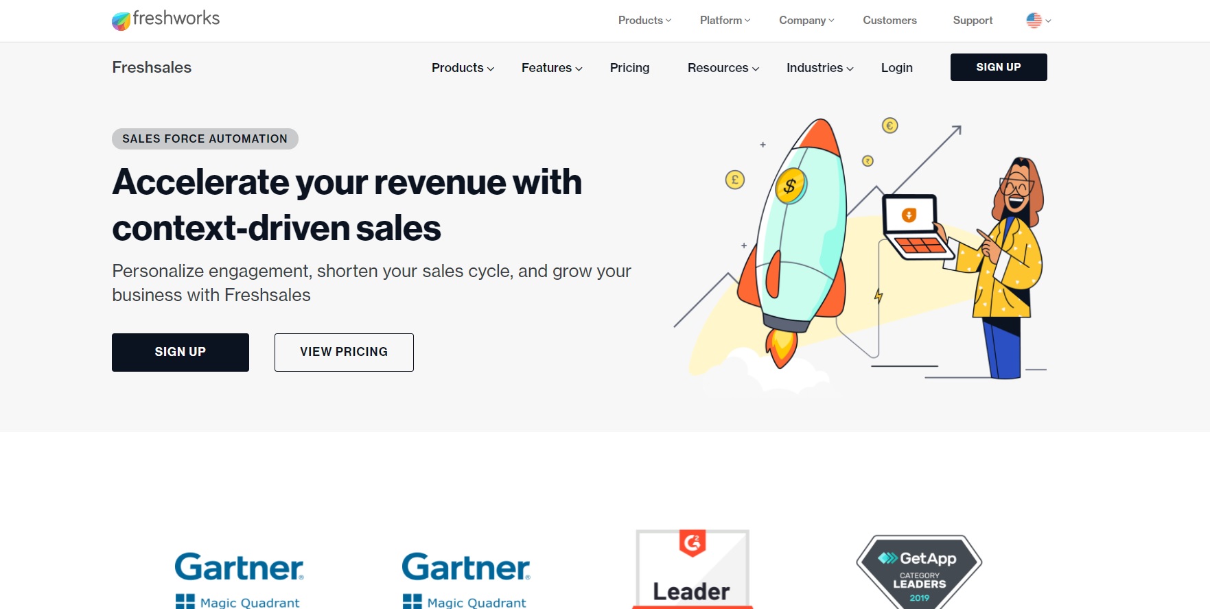 صفحة Freshworks Freshsales الرئيسية