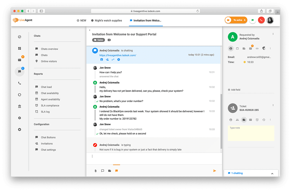 نظرة عامة على واجهة الدردشة المباشرة في LiveAgent.