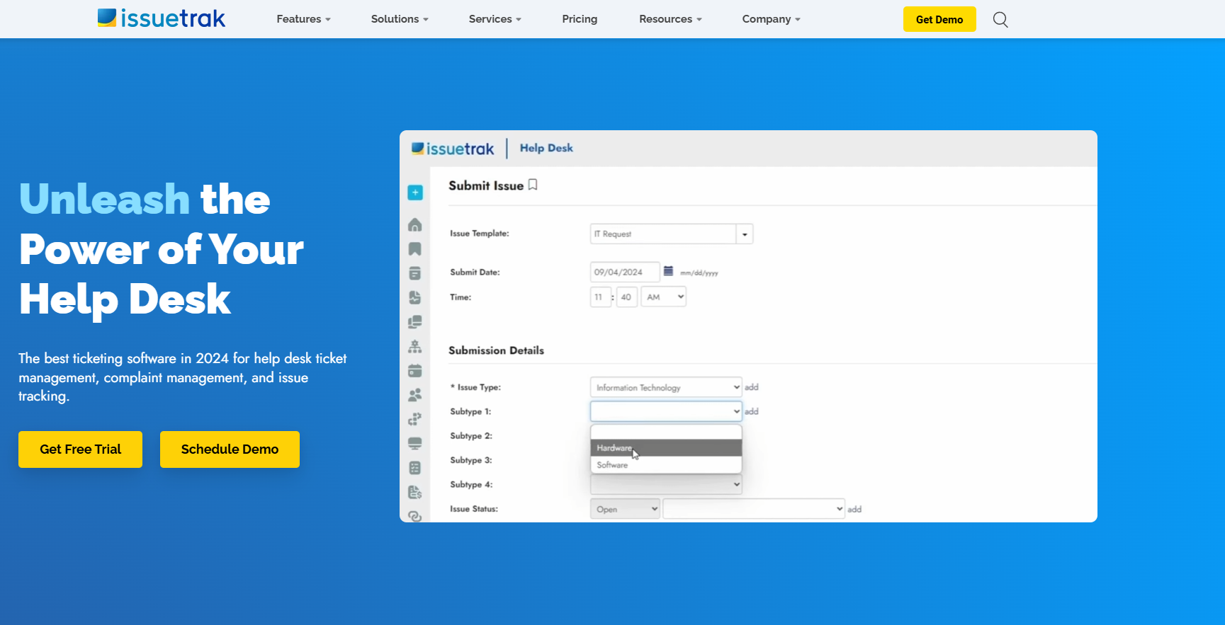 الصفحة الرئيسية لـ issuetrak