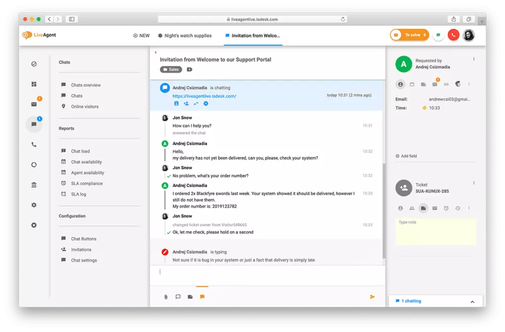نظرة عامة على واجهة الدردشة المباشرة في LiveAgent.