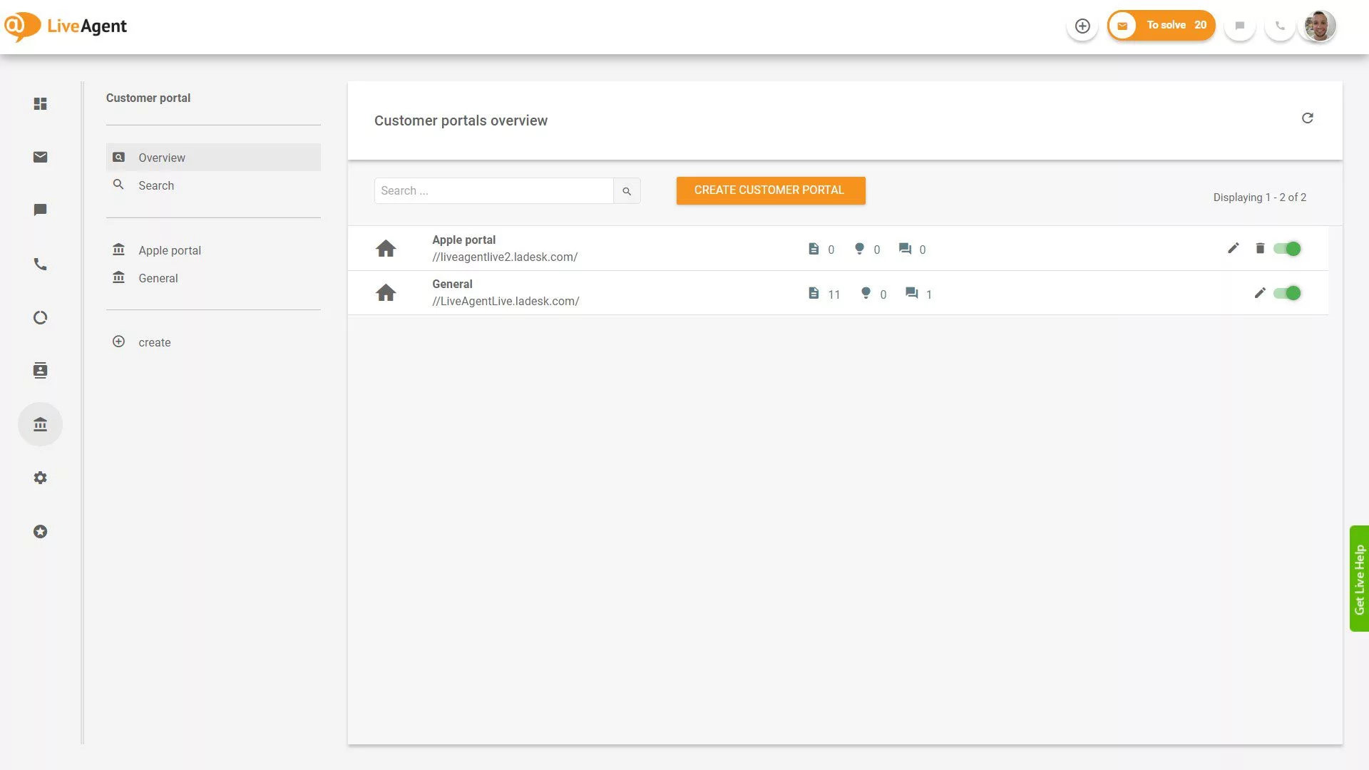 نظرة عامة على تذاكر LiveAgent داخل التطبيق