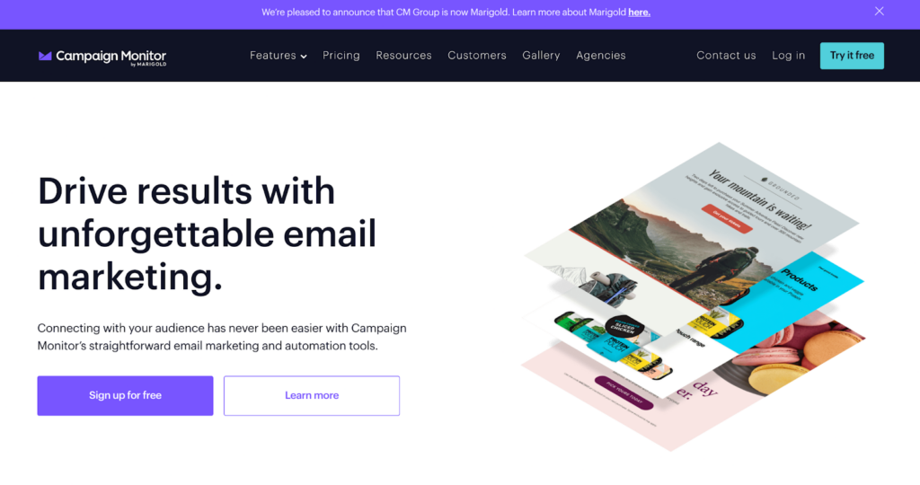 صفحة Campaign Monitor الرئيسية، نظام إدارة وتسويق بريد إلكتروني فعال
