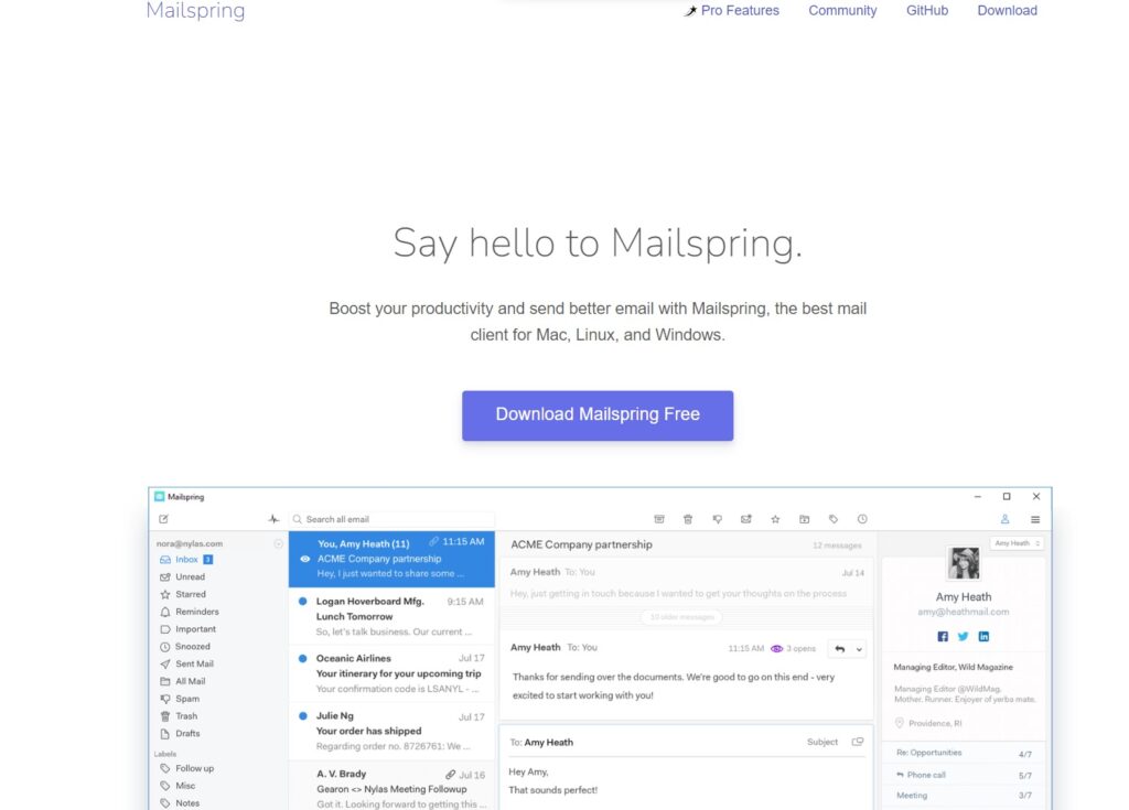 صفحة Mailspring الرئيسية