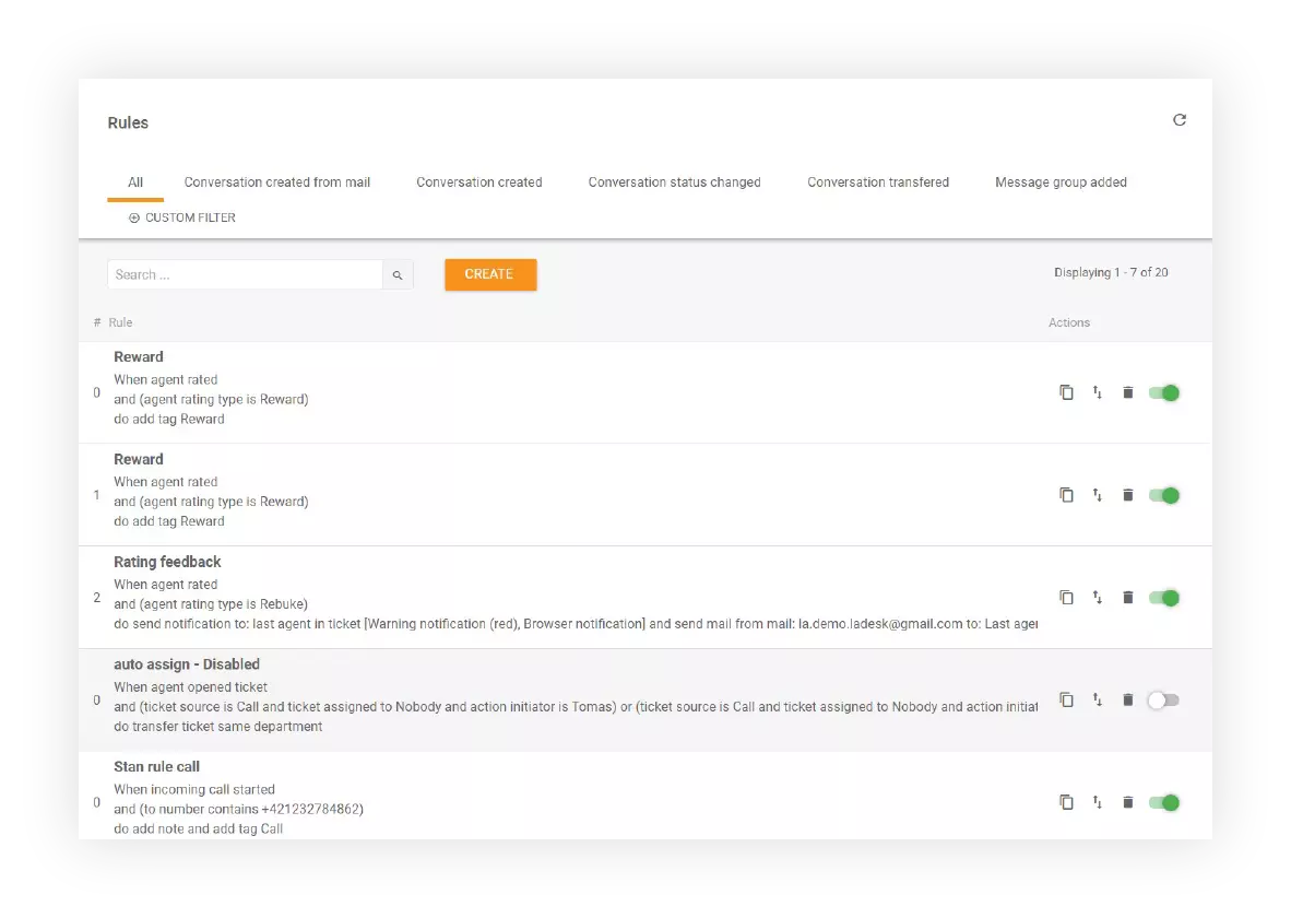 ميزة القواعس في LiveAgent