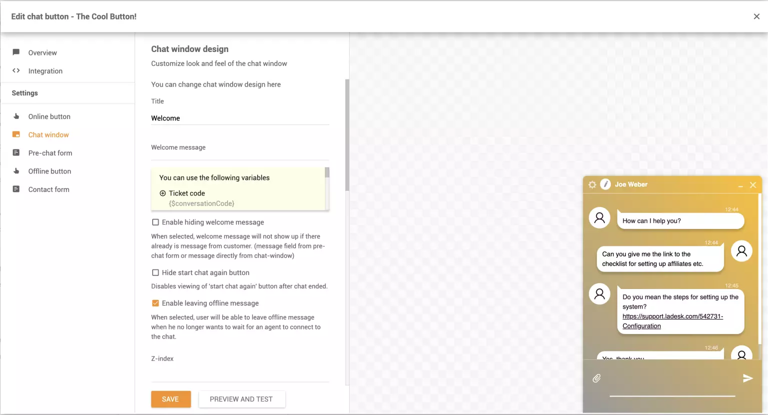 تخصيص نافذة الدردشة