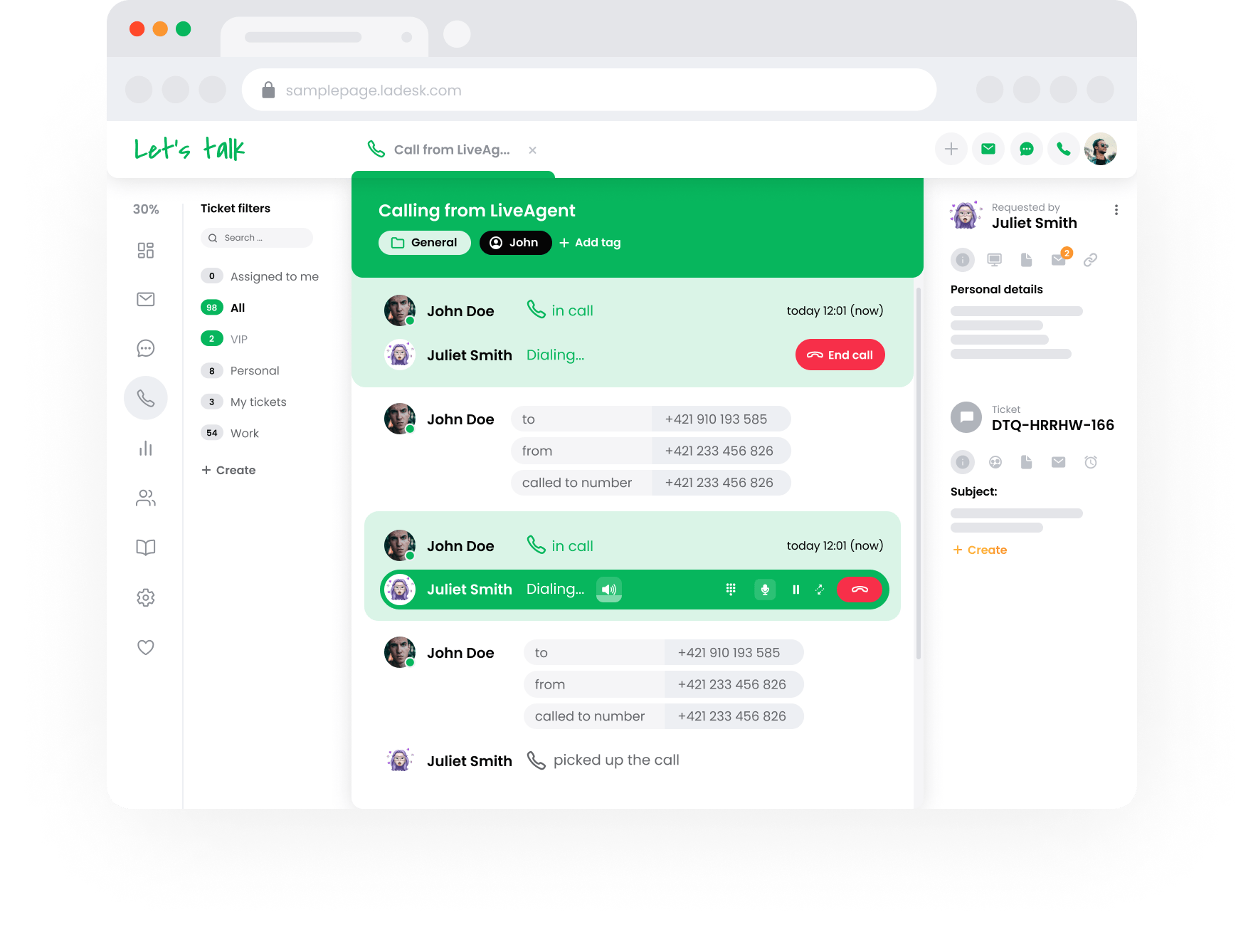 مركز اتصالات صادر في LiveAgent