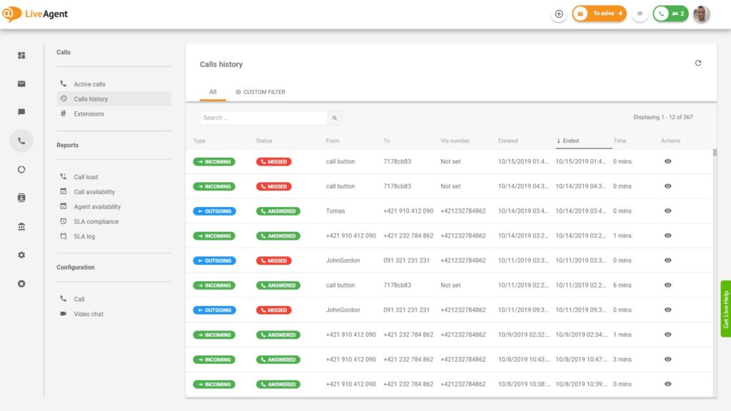 نظرة عامة على مركز الاتصالات - Liveagent
