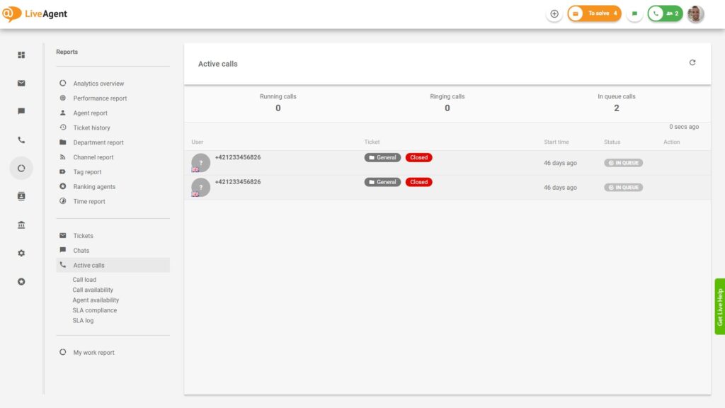 تقرير مركز الاتصالات من LiveAgent