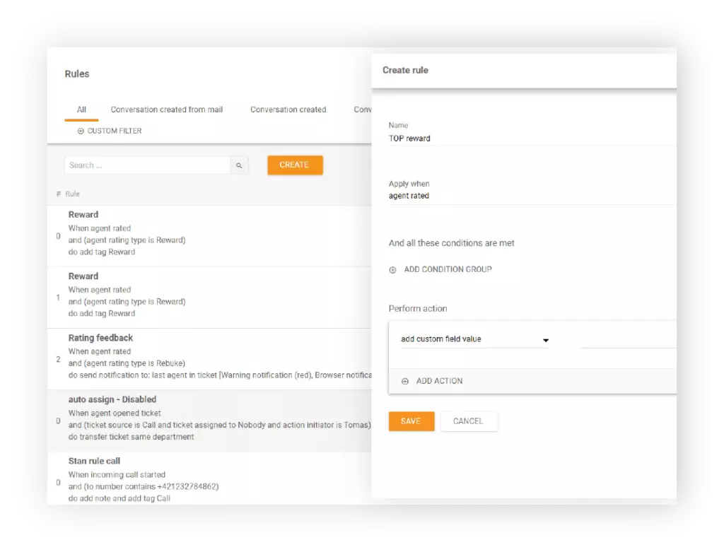 مثال على ميزة القواعس في LiveAgent