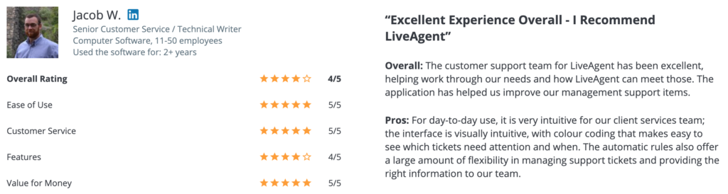 تقييمات العملاء LiveAgent