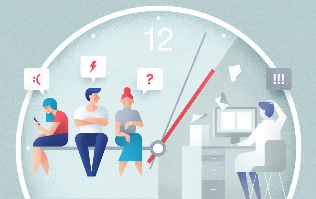 رسم توضيحي للعملاء في انتظار دعم العملاء