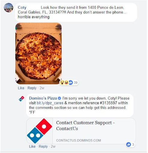 Dominos يرد على تعليقات Facebook