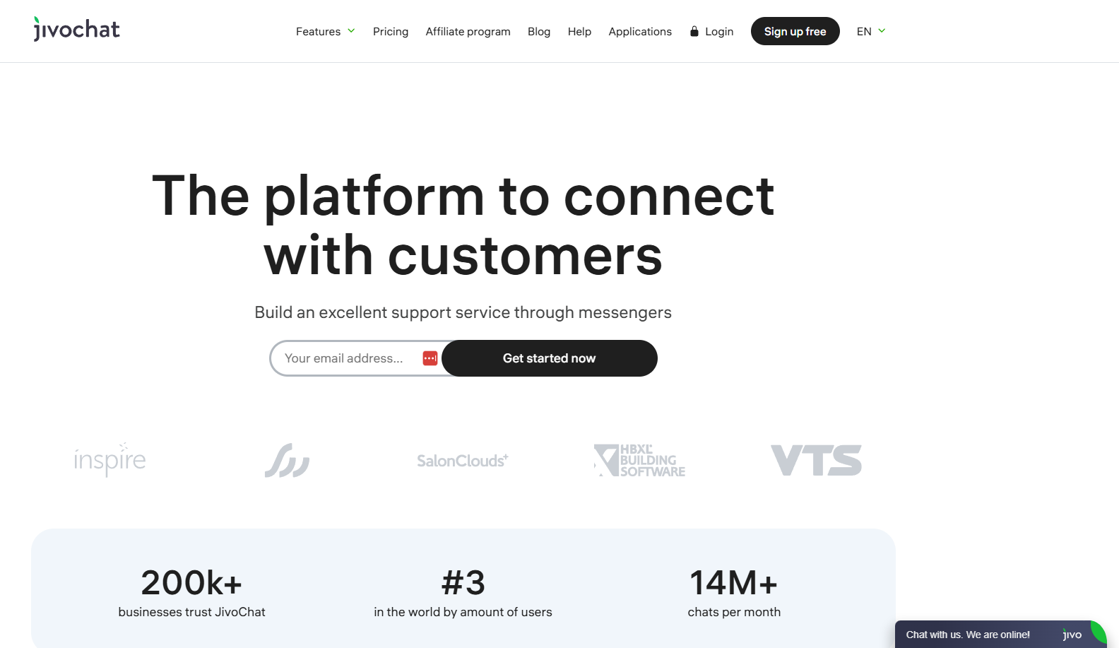 الصفحة الرئيسية لـ Jivochat