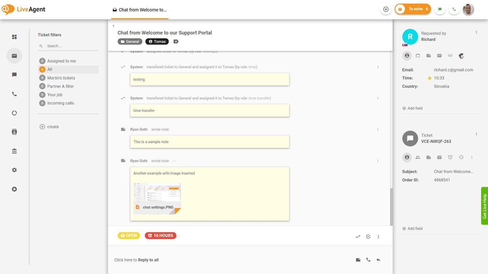 يمكنك أيضاً تدوين الملاحظات المهمة في LiveAgent