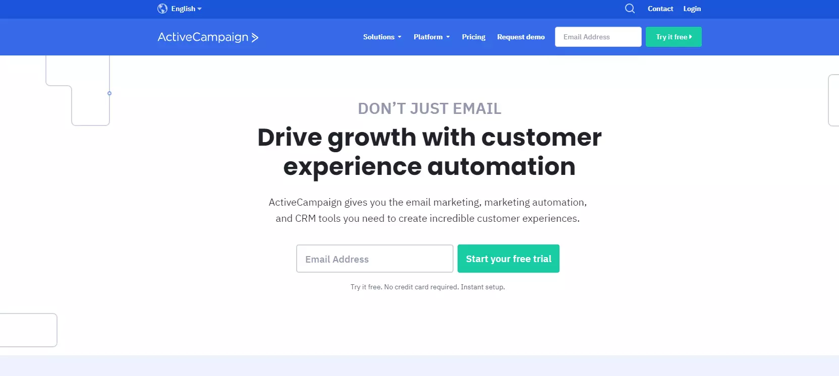 الصفحة الرئيسية لـ ActiveCampaign