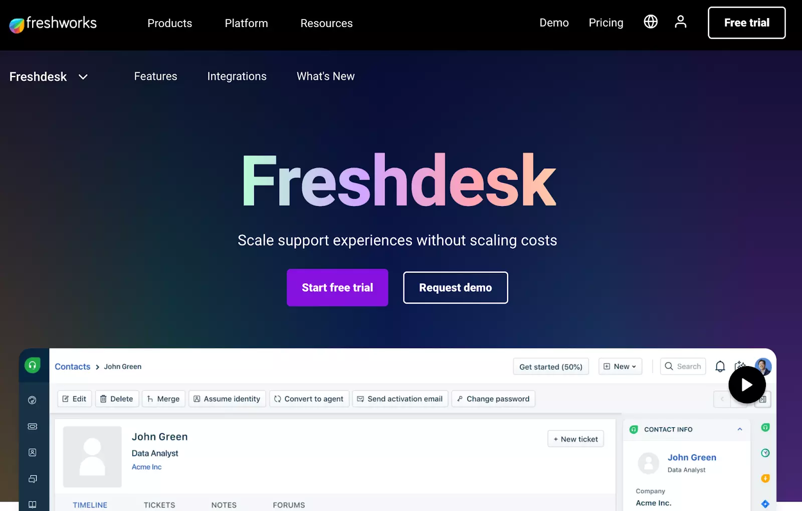 لقطة شاشة من الصفحة الرئيسية لأداة برنامج Freshdesk