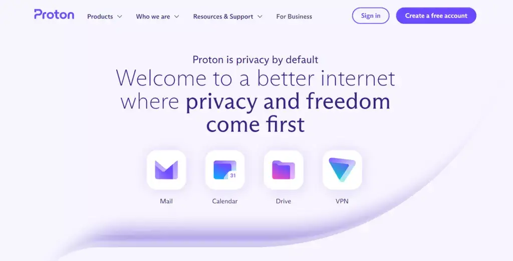 صفحة Proton Mail الرئيسية