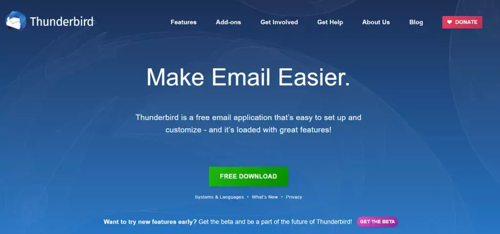 صفحة Thunderbird الرئيسية