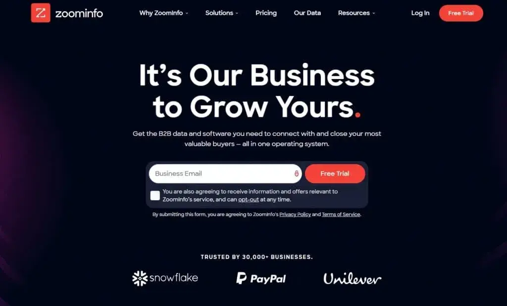 صفحة ZoomInfo الرئيسية