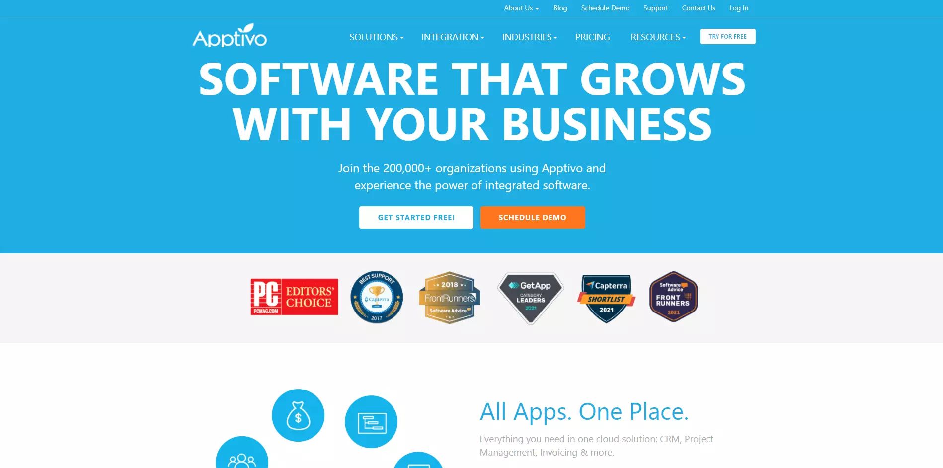 الصفحة الرئيسية لـ Apptivo