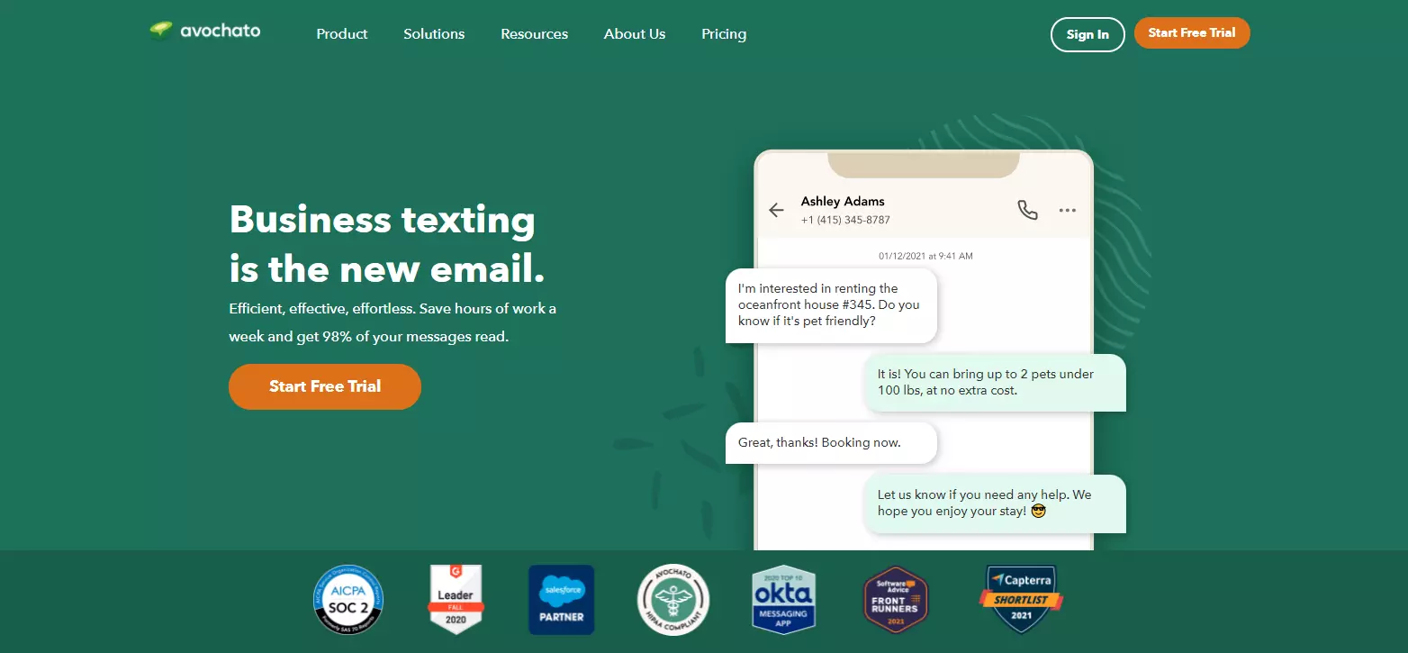 الصفحة الرئيسية لـ Avochato