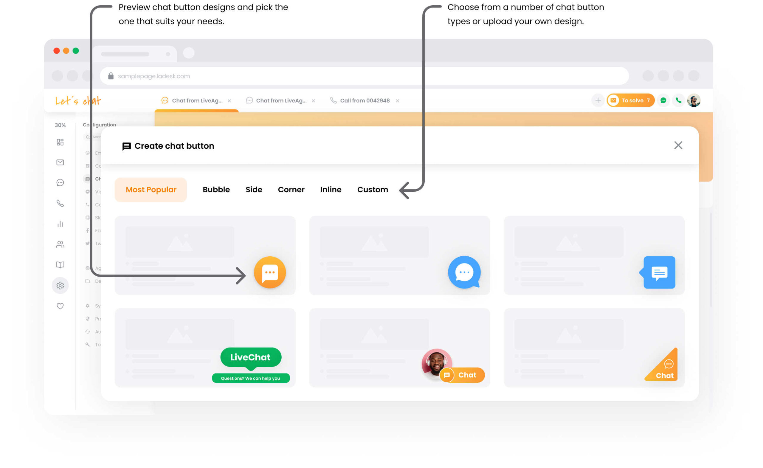 معرض أزرار الدردشة في LiveAgent