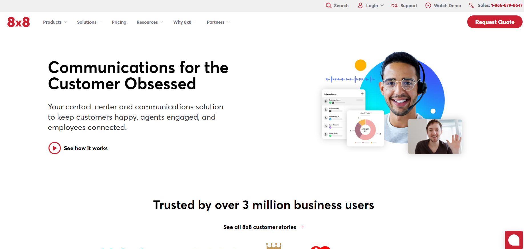 الصفحة الرئيسية لبرنامج 8x8 Contact Center