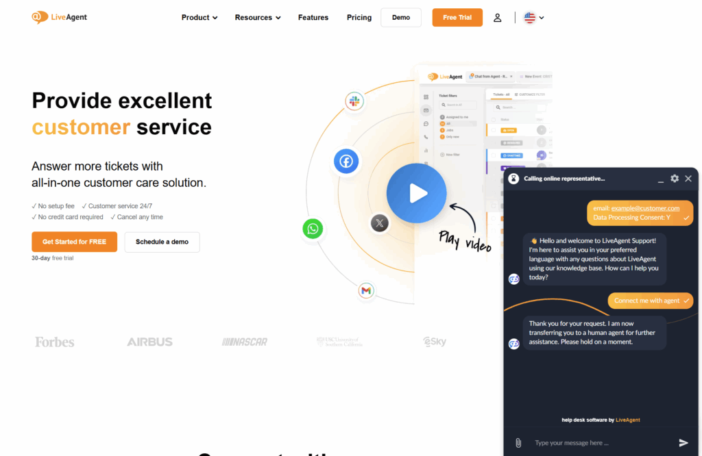 محادثة روبوت LiveAgent الذكي مع روبوت على موقع LiveAgent الويب