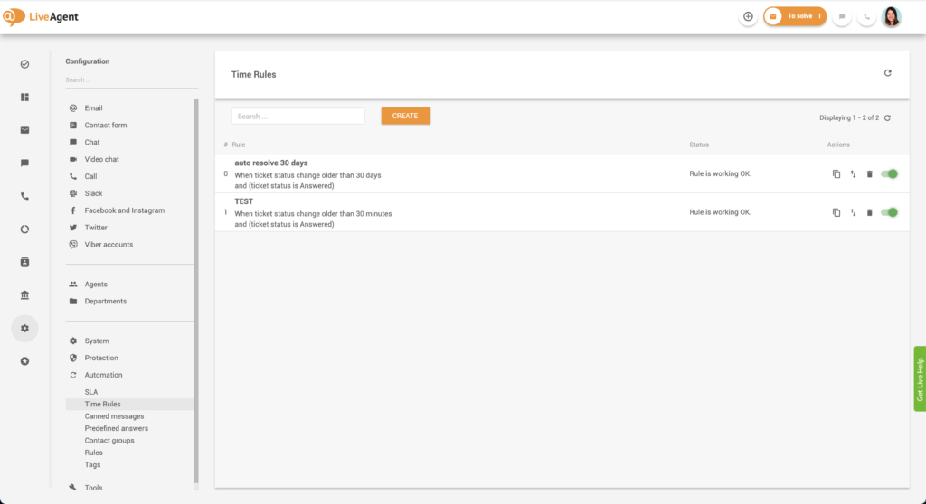 قواعس الأتمتة المتاحة في LiveAgent لتبسيط محادثات البريد الإلكتروني الخاصة بك