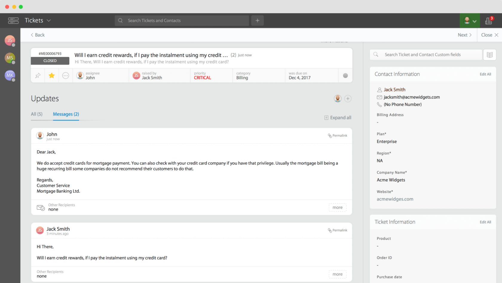 تذاكر HappyFox وجهات الاتصال