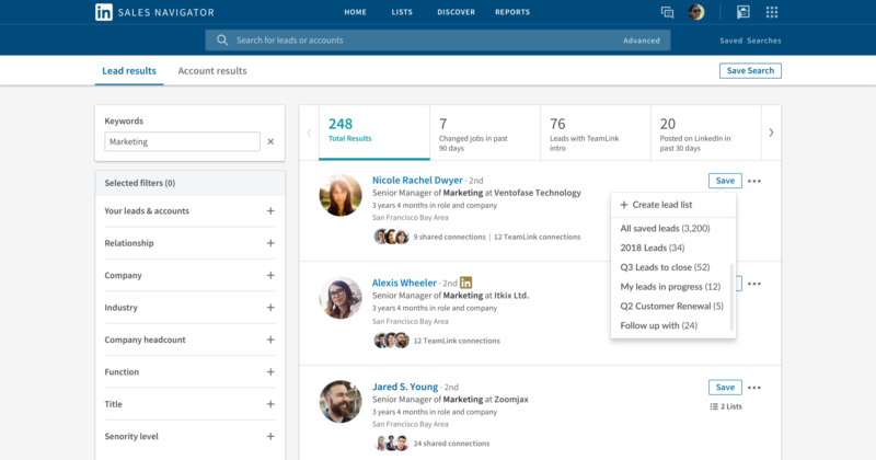 واجهة LinkedIn Sales Navigator