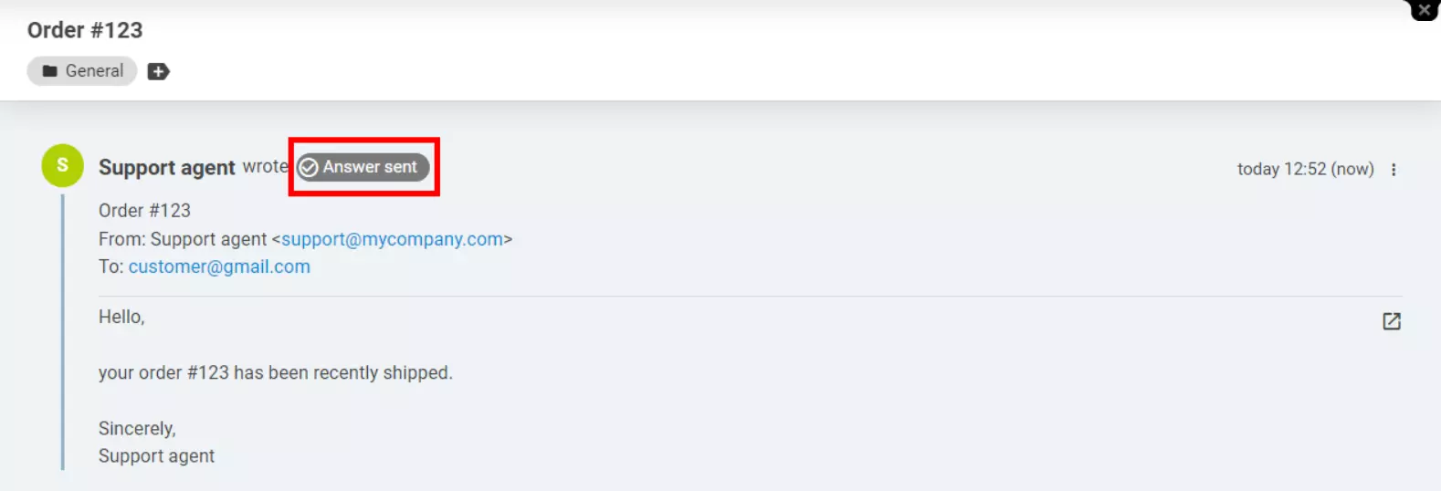 LiveAgent - مؤشر حالة تسليم الإجابة