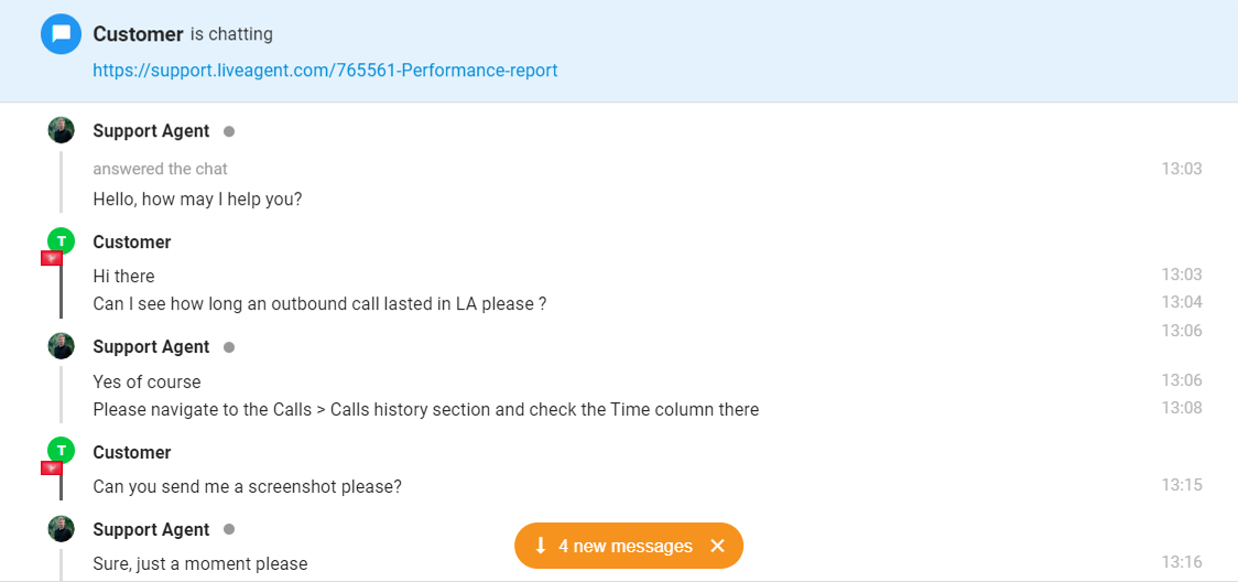 لقطة شاشة لدردشة تعرض إشعار رسائل غير مقروءة