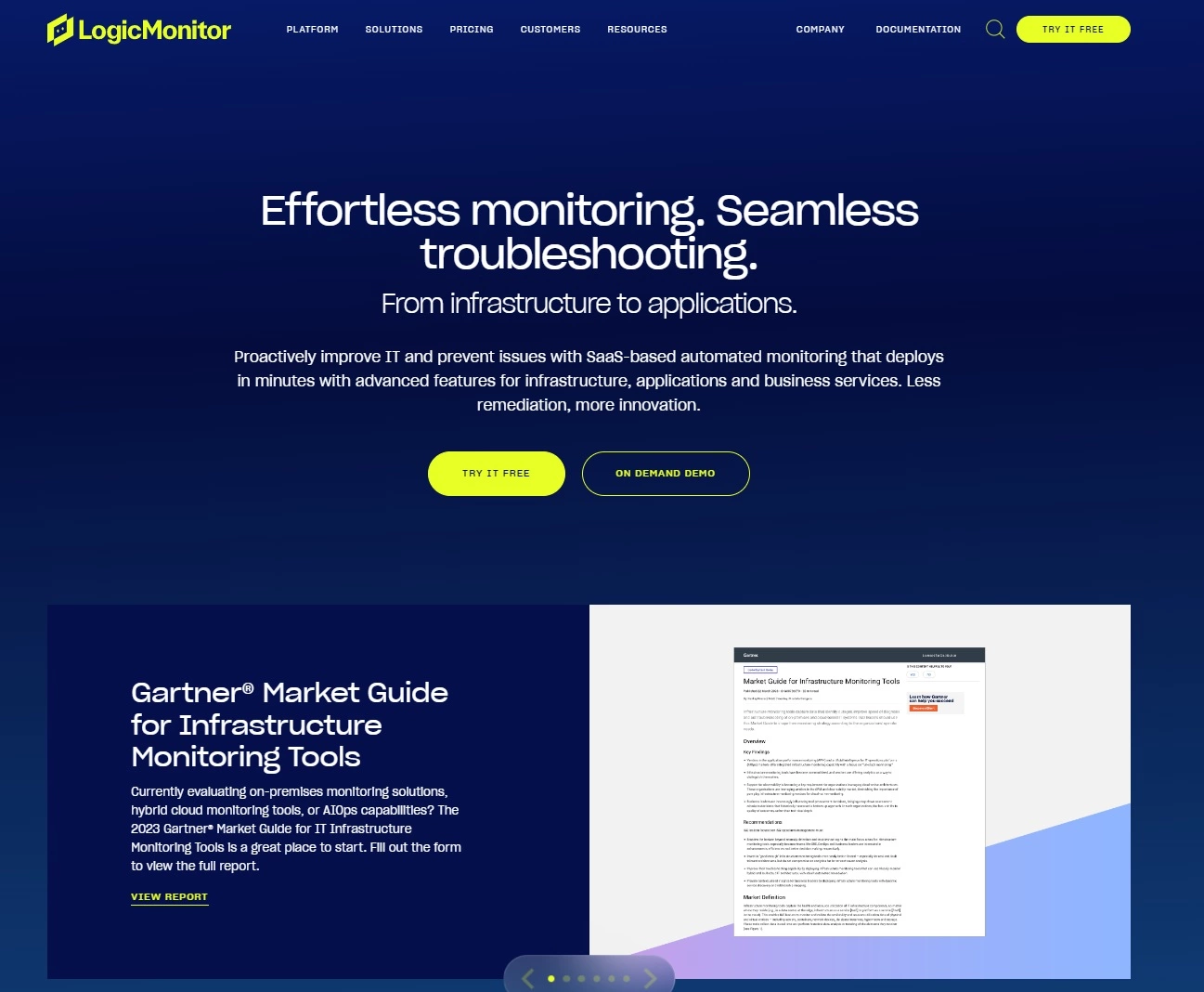 لقطة شاشة من الصفحة الرئيسية لـ LogicMonitor - منصة أداء تكنولوجيا المعلومات للمراقبة واستكشاف الأخطاء بسهولة