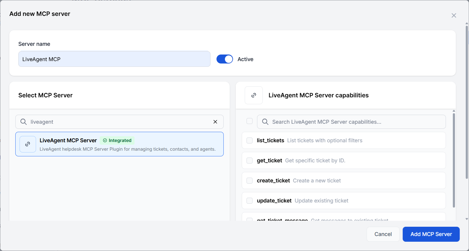 تم إضافة خادم MCP جديد من Liveagent إلى FlowHunt
