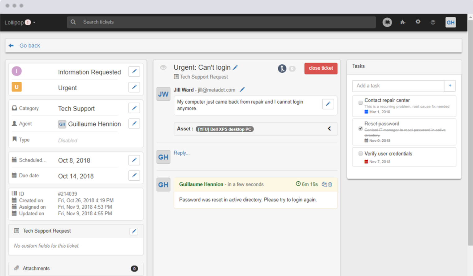 مهام تذاكر Mojo IT Helpdesk