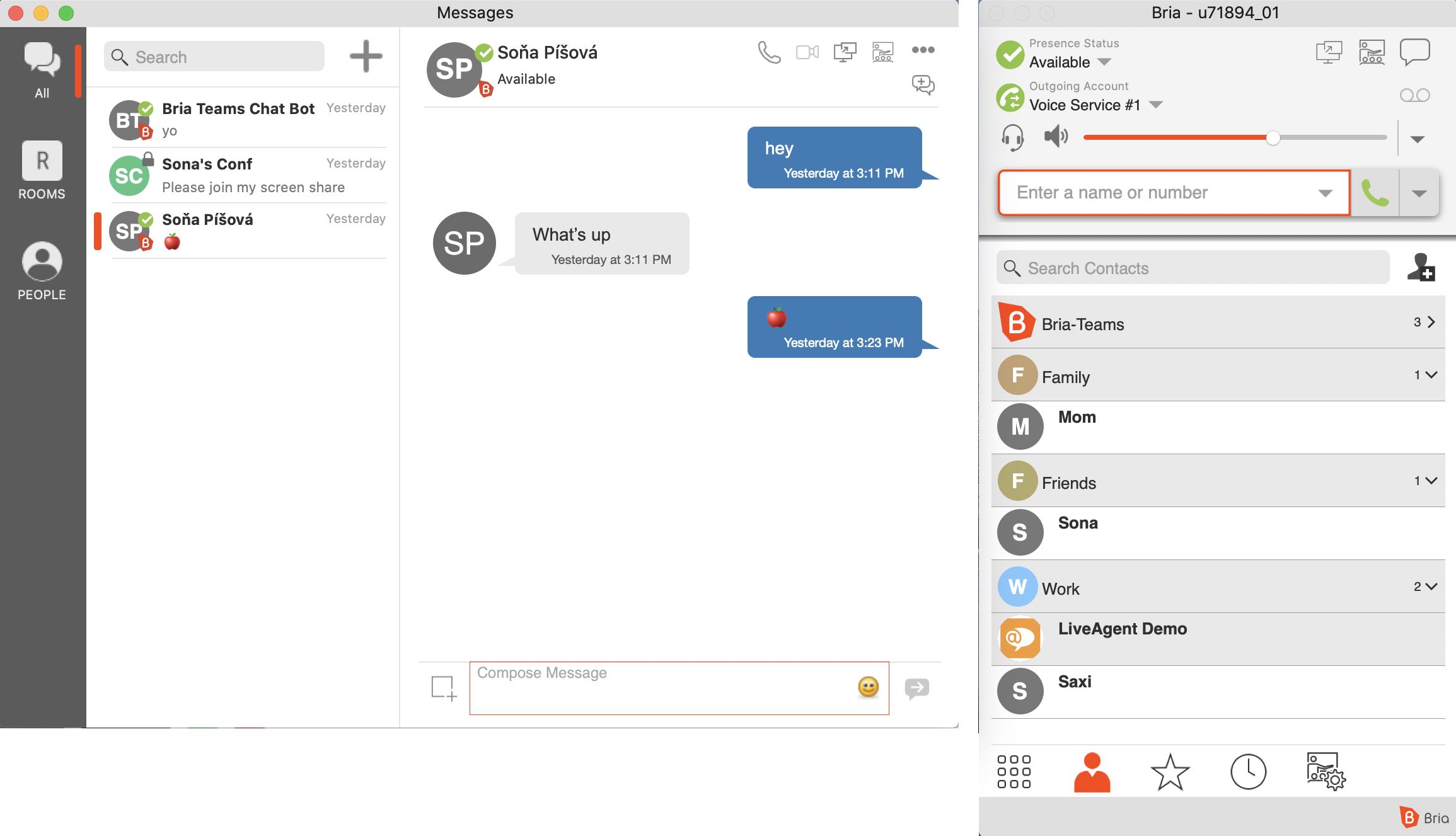 مراسلة فريق Bria softphone