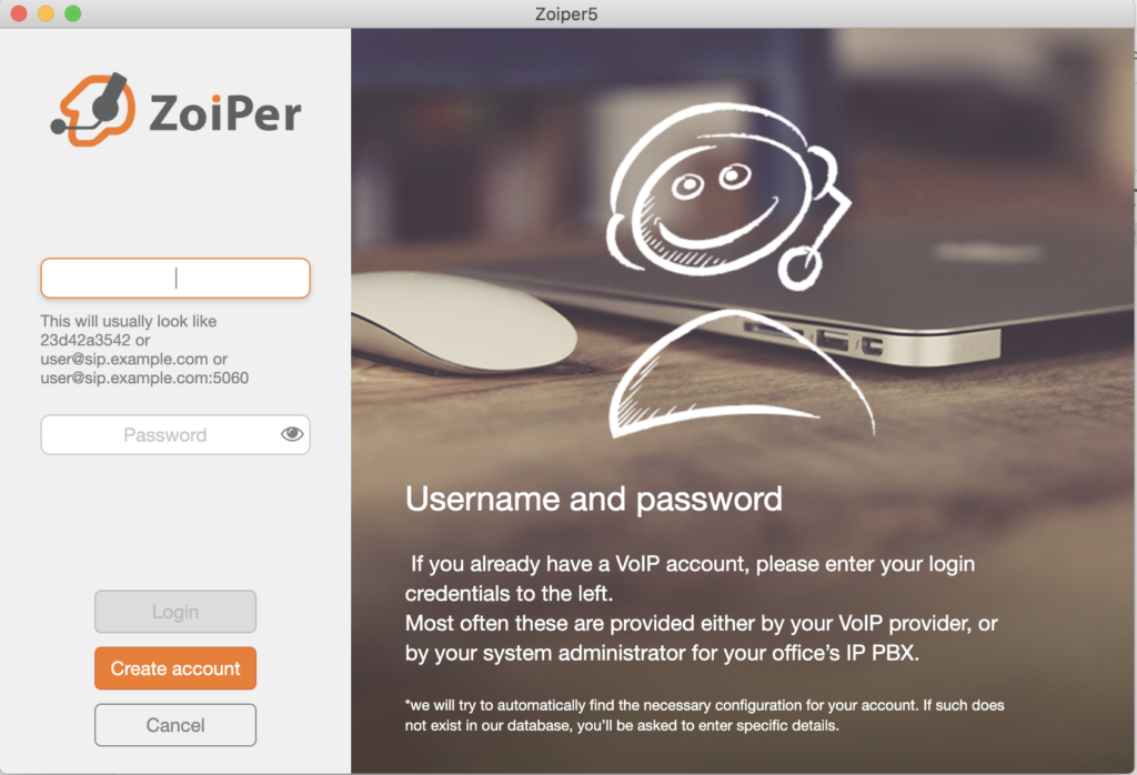 إعداد Zoiper softphone