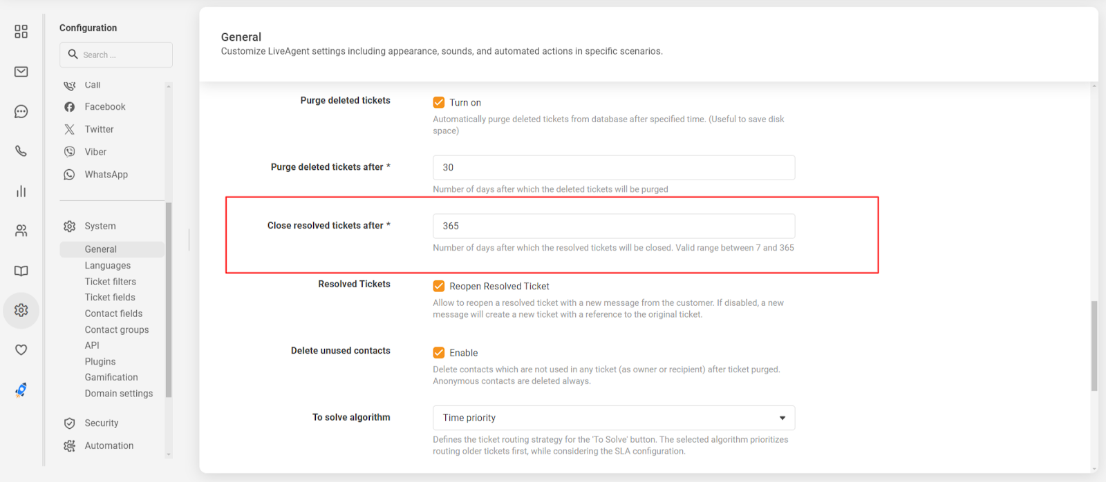ميزة الإغلاق التلقائي للتذاكر المحلولة