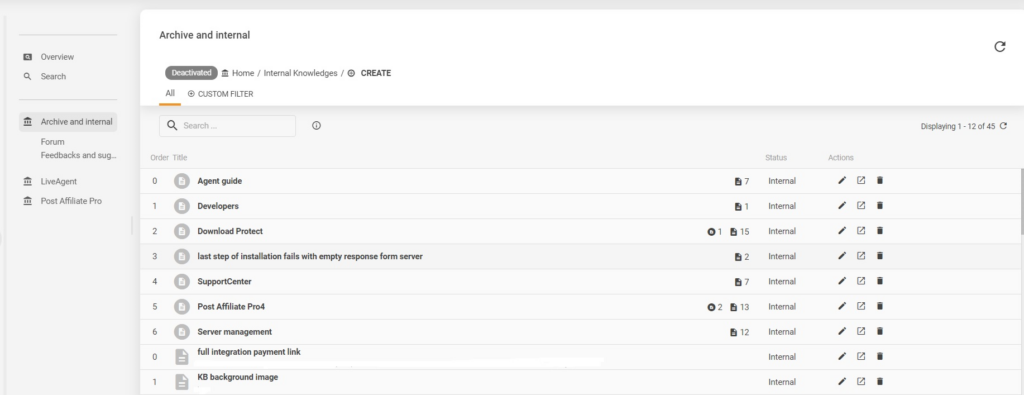 مثال على قاعدة المعرفة الداخلية في LiveAgent
