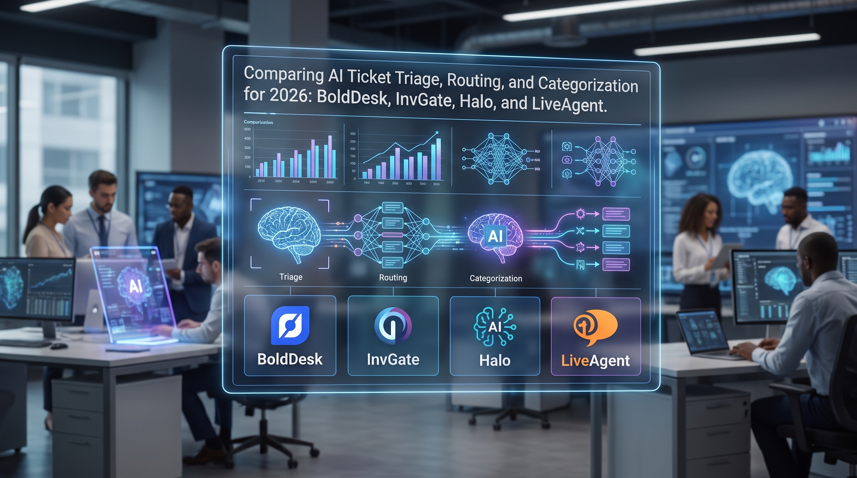 BoldDesk مقابل InvGate مقابل Halo مقابل LiveAgent: مقارنة فرز التذاكر وتوجيهها وتصنيفها بالذكاء الاصطناعي لعام 2026