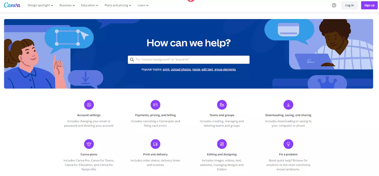 صفحة قاعدة معرفة Canva