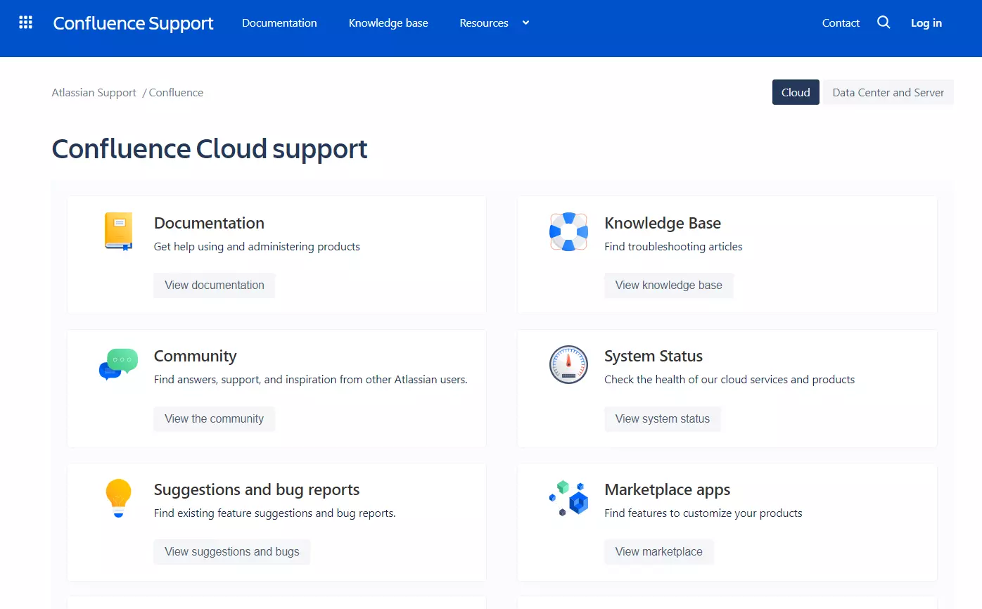 صورة لدعم Confluence Cloud مع شبكة من فئات المقالات